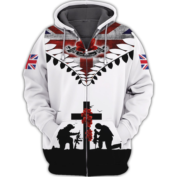 FUNSTUFFPRINT Lest We Forget UK Veteran  3D Hoodie and Zip Hoodie
