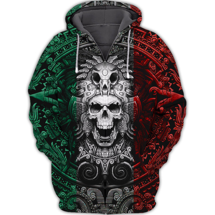 FUNSTUFFPRINT Mexican Aztec Skull Warrior  3D Hoodie and Zip Hoodie