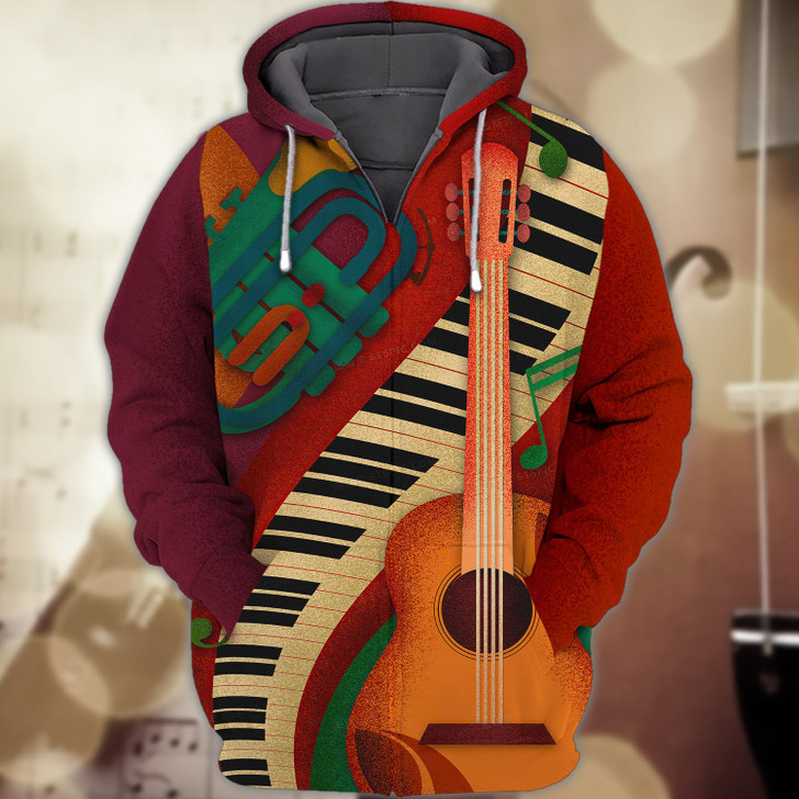 FUNSTUFFPRINT Piano - Red 3D Hoodie and Zip Hoodie