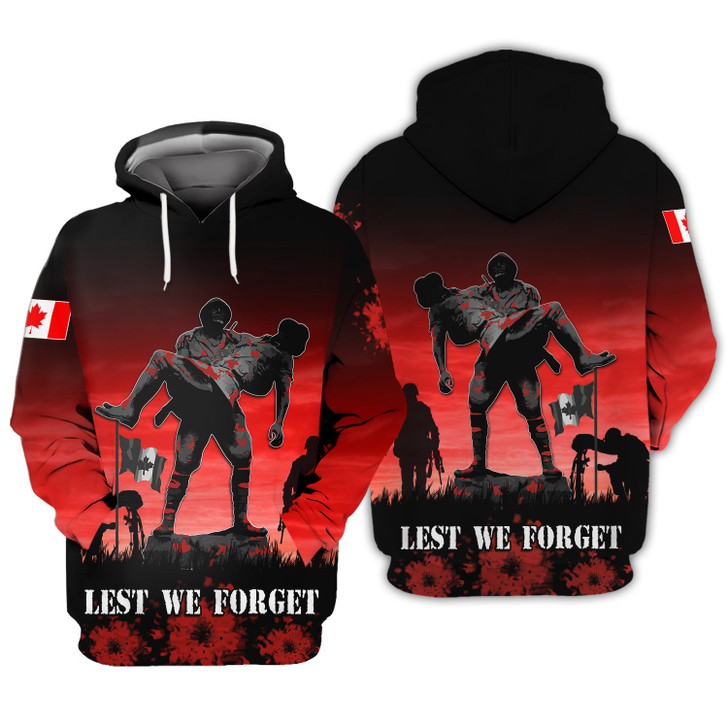 FUNSTUFFPRINT Lest We Forget Canada Remembrance 3D Hoodie and Zip Hoodie