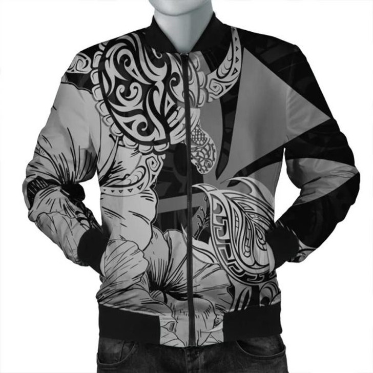 FUNSTUFFPRINT Hawaii Turtle Hibiscus Polynesian Vintage Bomber Jacket