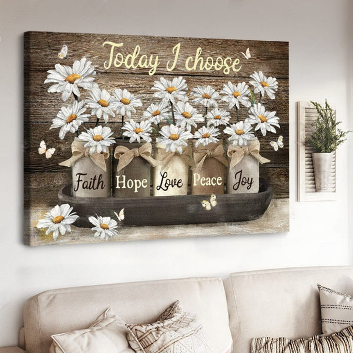 Vintage Glass Jar Daisy Flower Today I Choose Joy Canvas Wall Art - Christian Poster - Religious Wall Decor