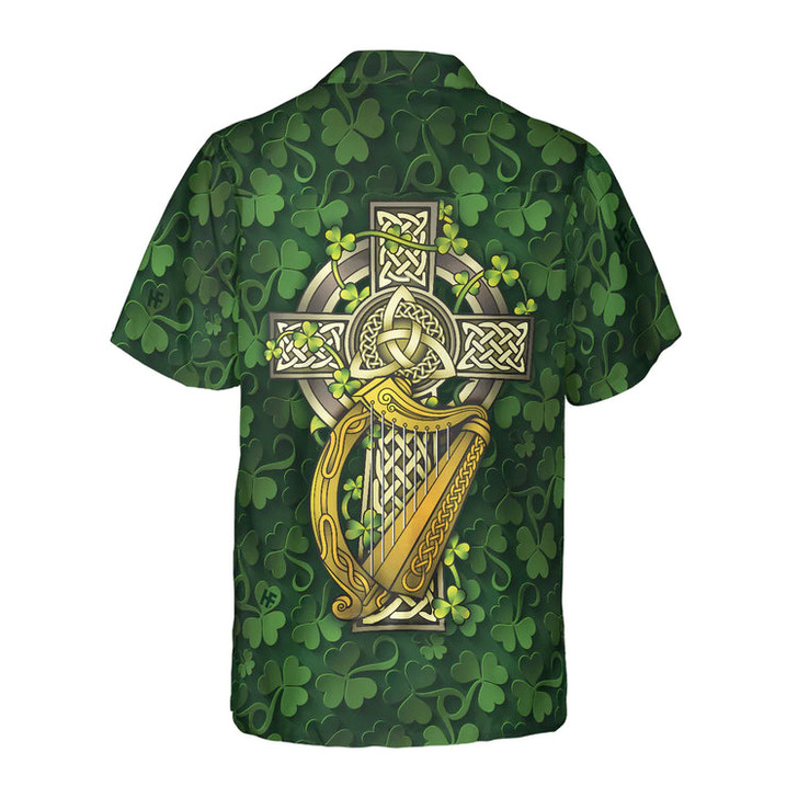 Saint Patrick's Day Shamrock Celtic Cross Harp Irish Hawaiian Shirt