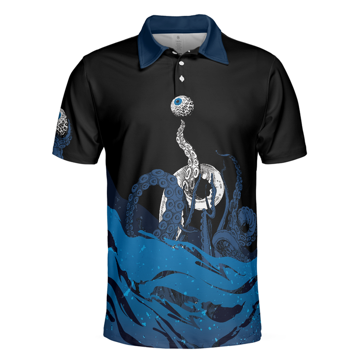 Men Polo Shirt - Blue Sea Octopus Golf Polo Shirt, Eye Golf Ball, Artistic Golf Shirt For Men, Gift For Golfers