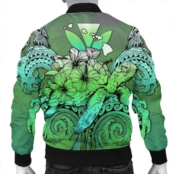 FUNSTUFFPRINT Hawaii Turtle Wave Polynesian Bomber Jacket – Hey Style Green – AH – J4R Bomber Jacket