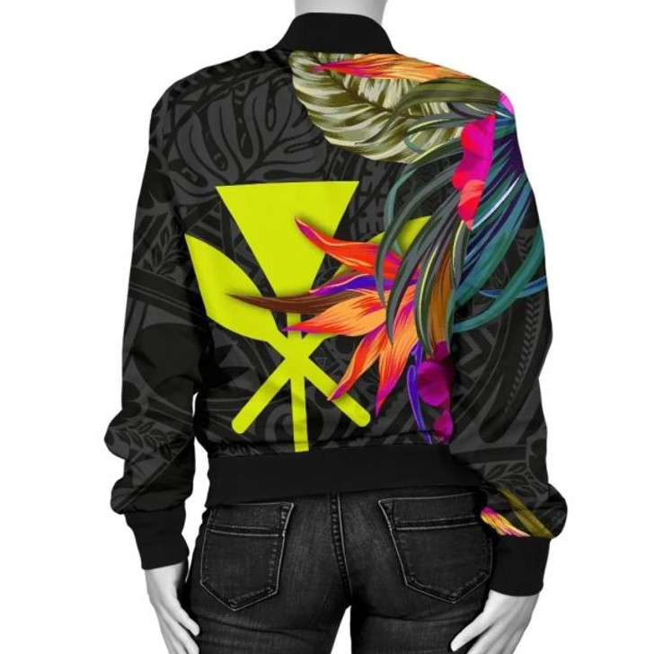FUNSTUFFPRINT Hawaii Women’s Bomber Jacket – Hibiscus Polynesian Pattern – BN39 Bomber Jacket