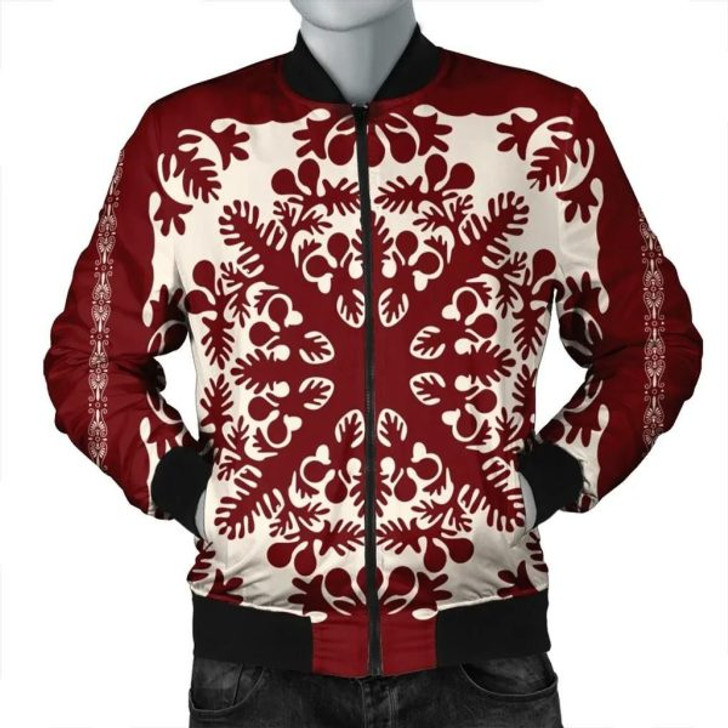 FUNSTUFFPRINT Hawaiian Palm Tree Quilt Tradition Red Bomber Jacket – AH – JR Bomber Jacket