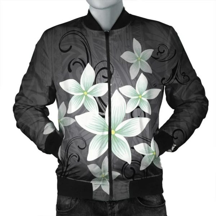 FUNSTUFFPRINT Hawaiian Plumeria Polynesian Bomber Jacket – Gray – AH – J4R Bomber Jacket