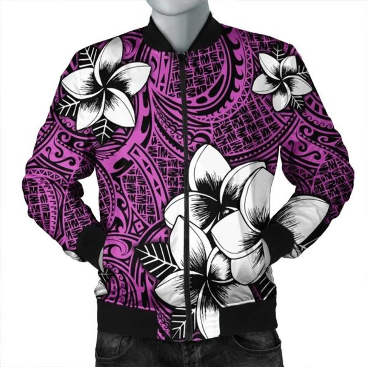 FUNSTUFFPRINT Hawaiian Plumeria Tribal Polynesian Bomber Jacket Pink AH – J0R Bomber Jacket