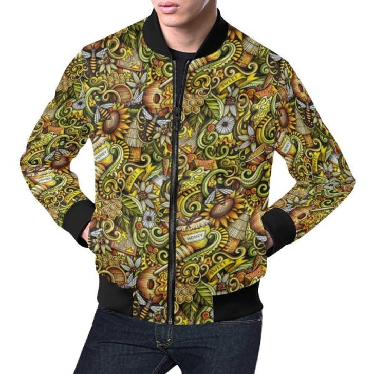 FUNSTUFFPRINT Honey Bee Psychedelic Gifts Pattern Print Mens Bomber Jacket
