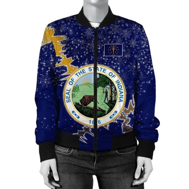 FUNSTUFFPRINT Indiana Christmas Coat Of Arms Women Bomber Jacket X Style J78 Bomber Jacket