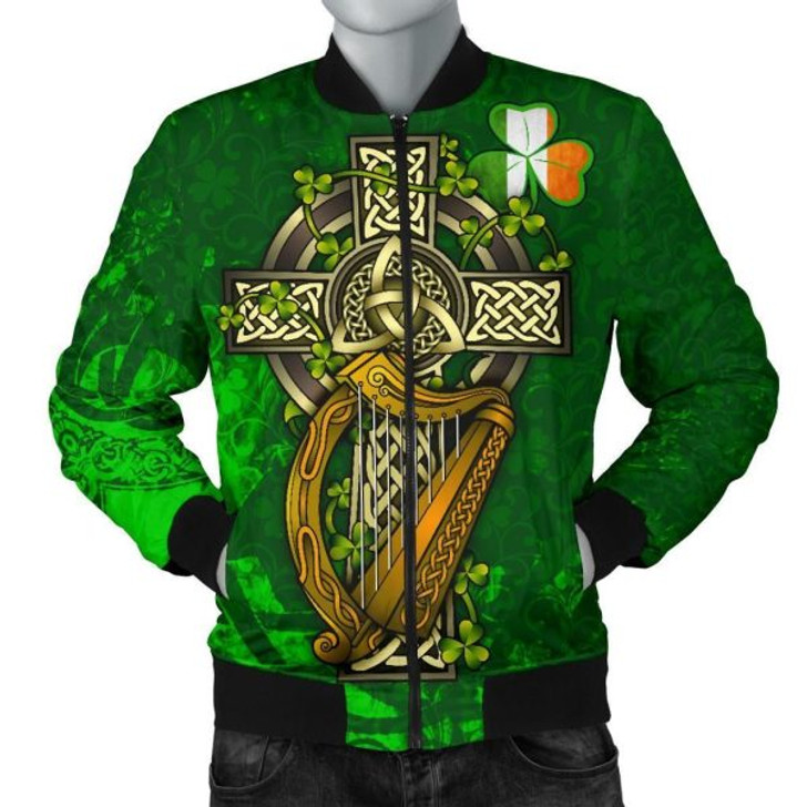 FUNSTUFFPRINTI Ireland Celtic Men’s Bomber Jacket – Ireland Coat Of Arms with Shamrock Patterns – BN18 Bomber Jacket
