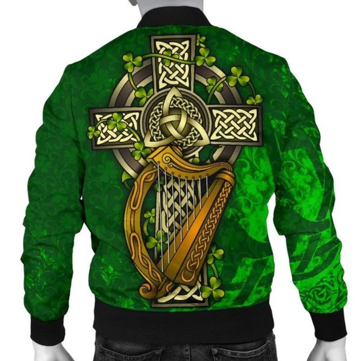 FUNSTUFFPRINTI Ireland Celtic Men’s Bomber Jacket – Ireland Coat Of Arms with Shamrock Patterns – BN18 Bomber Jacket