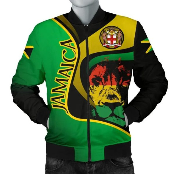 FUNSTUFFPRINTI Jamaica Men’s Bomber Jacket – Jamaican Lion with Coat Of Arms – BN19 Bomber Jacket