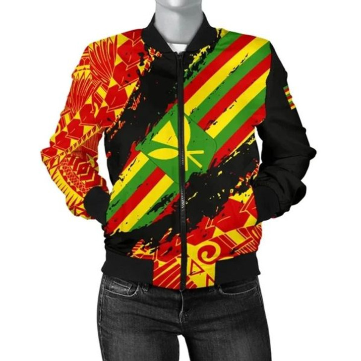 FUNSTUFFPRINTI Kanaka Flag Polynesian Women’s Bomber Jacket – Nora Style – AH J9 Bomber Jacket