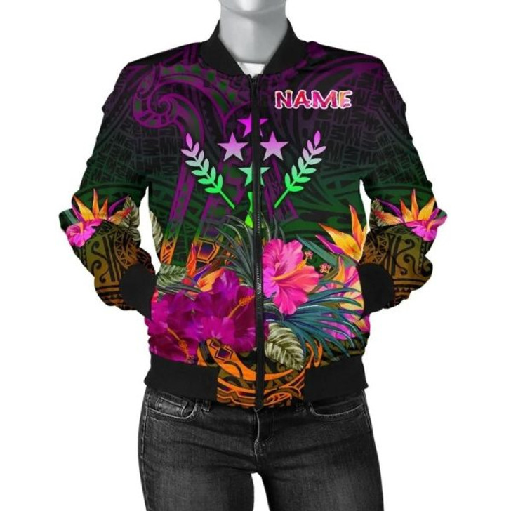 FUNSTUFFPRINTI Kosrae Personalised Women’s Bomber Jacket – Summer Hibiscus – BN15 Bomber Jacket