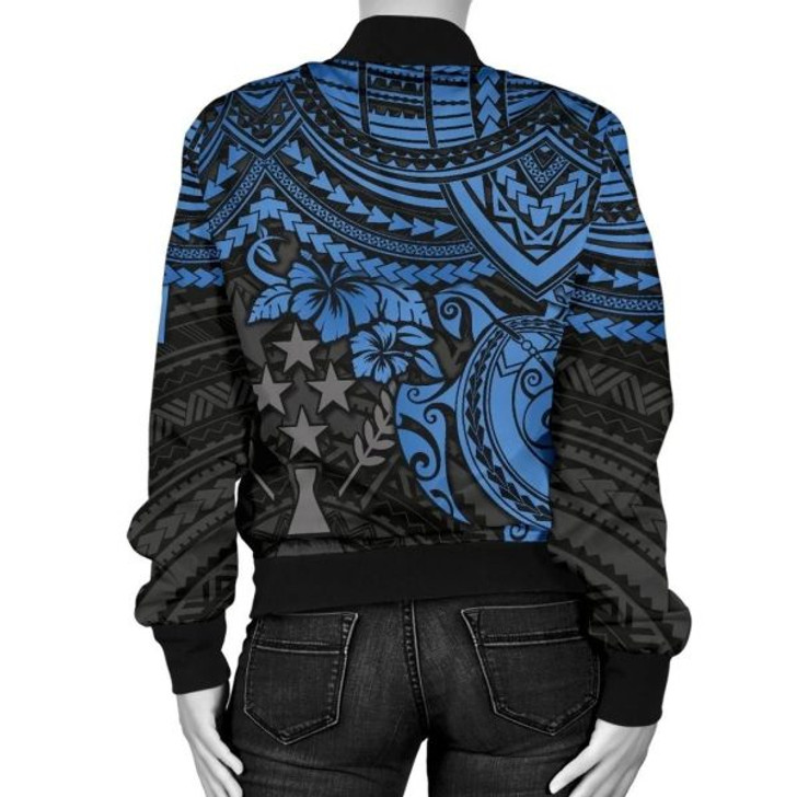 FUNSTUFFPRINTI Kosrae Polynesian Bomber Jacket (Women) – Blue Turtle – BN15 Bomber Jacket