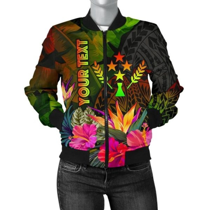 FUNSTUFFPRINTI Kosrae Polynesian Personalised Women’s Bomber Jacket – Hibiscus and Banana Leaves – BN15 Bomber Jacket