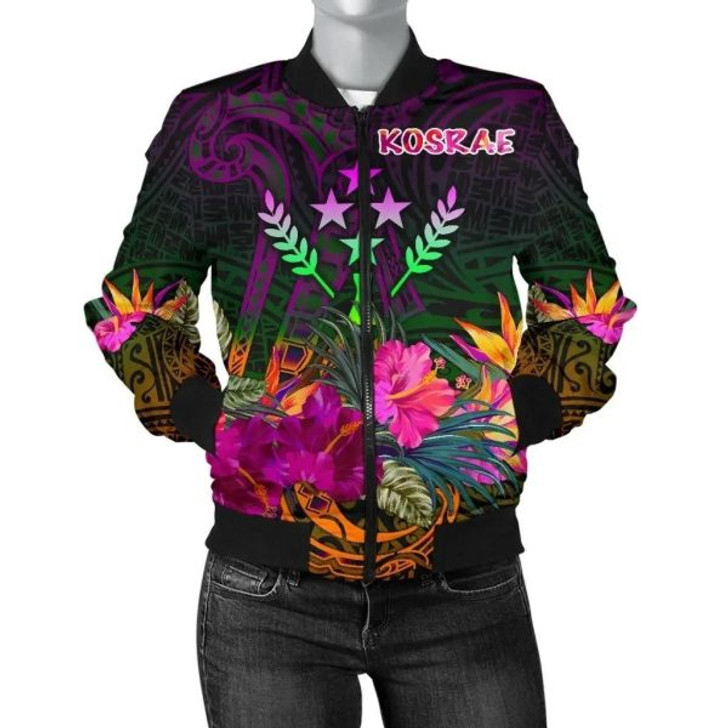 FUNSTUFFPRINTI Kosrae Women’s Bomber Jacket – Summer Hibiscus – BN15 Bomber Jacket
