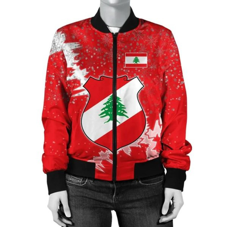 FUNSTUFFPRINTI Lebanon Christmas Coat Of Arms Women Bomber Jacket X Style J78 Bomber Jacket