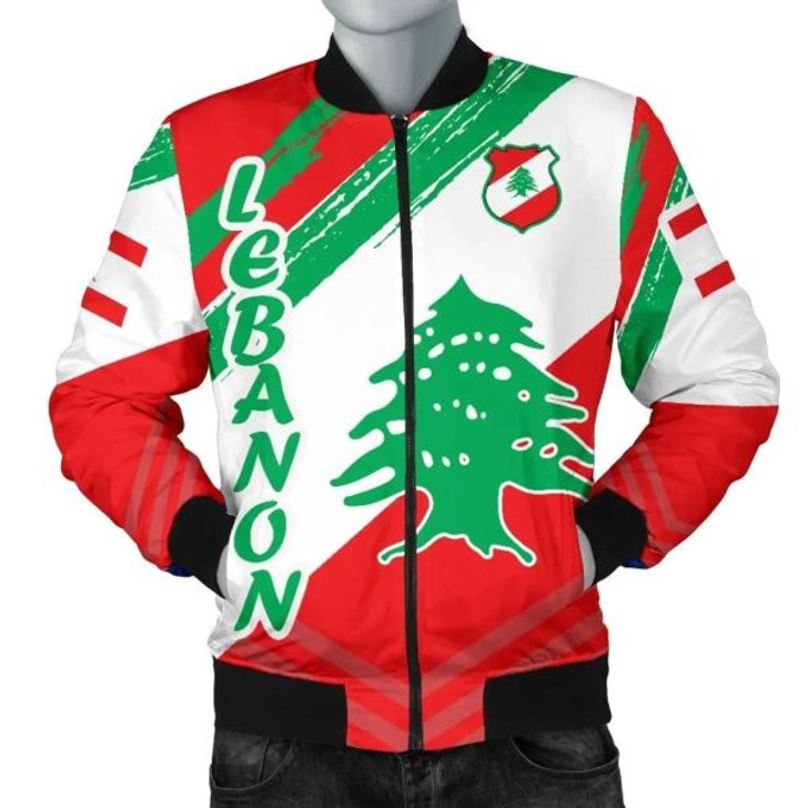 FUNSTUFFPRINTI Lebanon Men’s Bomber Jacket – Lebanon Flag Polygon Style – BN1524 Bomber Jacket