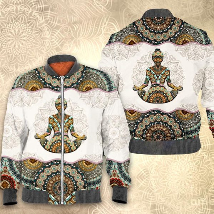 FUNSTUFFPRINTI Mandala yoga 3D All Over Printed Shirt, Sweatshirt, Hoodie, Bomber Jacketize S – 5XL Bomber Jacket