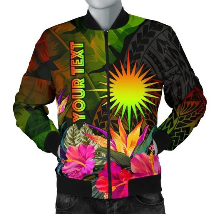 FUNSTUFFPRINTI Marshall Islands Polynesian Personalised Men’s Bomber Jacket – Hibiscus and Banana Leaves -BN15 Bomber Jacket