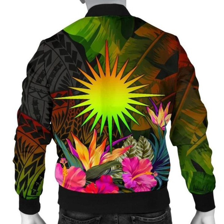 FUNSTUFFPRINTI Marshall Islands Polynesian Personalised Men’s Bomber Jacket – Hibiscus and Banana Leaves -BN15 Bomber Jacket