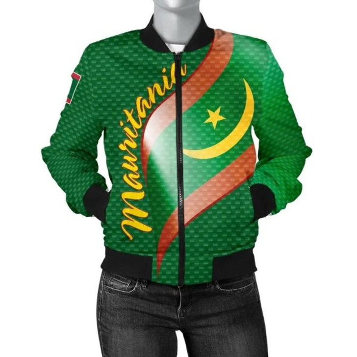 FUNSTUFFPRINTI Mauritania Women’s Bomber Jacket – Mauritania Flag and Coat Of Arms – BN18 Bomber Jacket