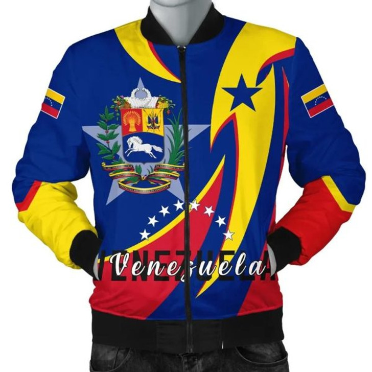 FUNSTUFFPRINTI Men’s Bomber Jacket – Venezuela Flag Coat of Arms A30 Bomber Jacket