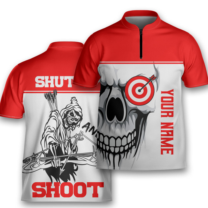 Custom Personalized Archery Skull Shut Up Shooter Archery Jersey Zipper Shirt