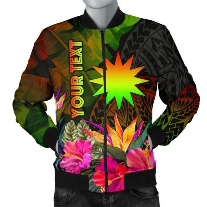 FUNSTUFFPRINTI Nauru Polynesian Personalised Men’s Bomber Jacket – Hibiscus and Banana Leaves – BN15 Bomber Jacket