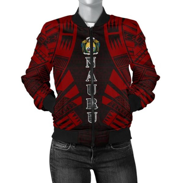 FUNSTUFFPRINTI Nauru Women Bomber Jacket – Polynesian Tattoo Red – BN0110 Bomber Jacket