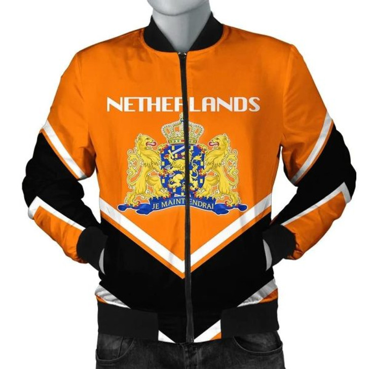 FUNSTUFFPRINTI Netherlands Coat Of Arms Men Bomber Jacket Lucian Style J5W Bomber Jacket