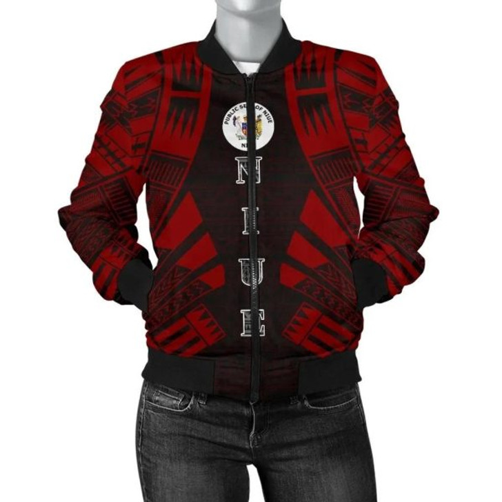 FUNSTUFFPRINTINT Niue Women’s Bomber Jacket Coat Of Arms Polynesian With Hibiscus TH5 Bomber Jacket