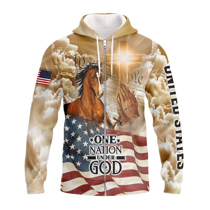 FUNSTUFFPRINT   American Horse, One Nation Under God   3D Hoodie and Zip Hoodie
