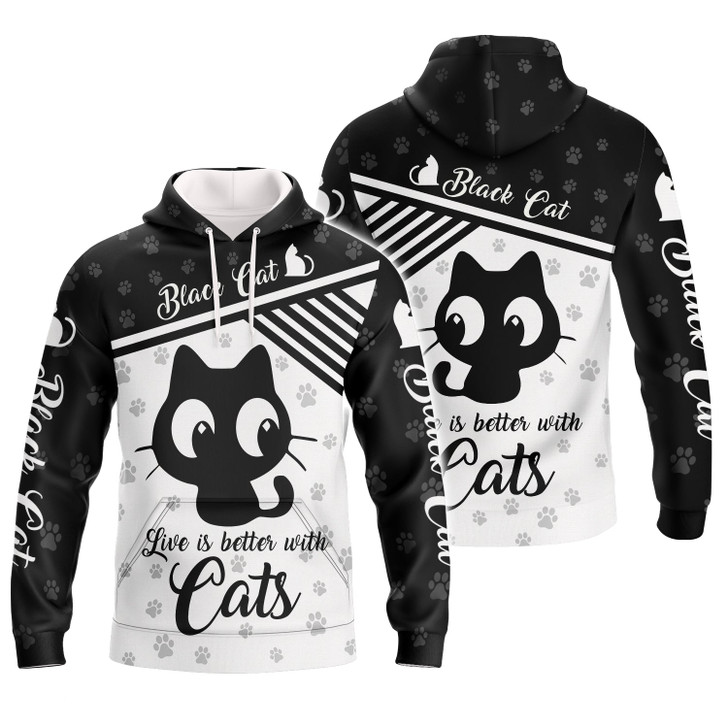 FUNSTUFFPRINT  Love Black Cat   3D Hoodie and Zip Hoodie
