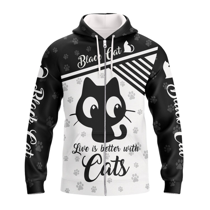 FUNSTUFFPRINT  Love Black Cat   3D Hoodie and Zip Hoodie