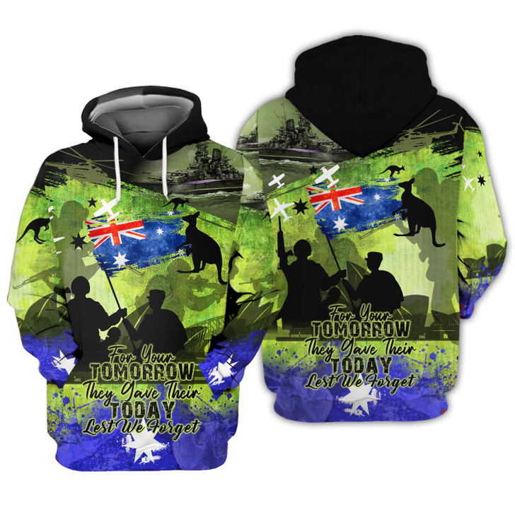 FUNSTUFFPRINT Anzac Day 25th April, Lest We Forget   3D Hoodie and Zip Hoodie