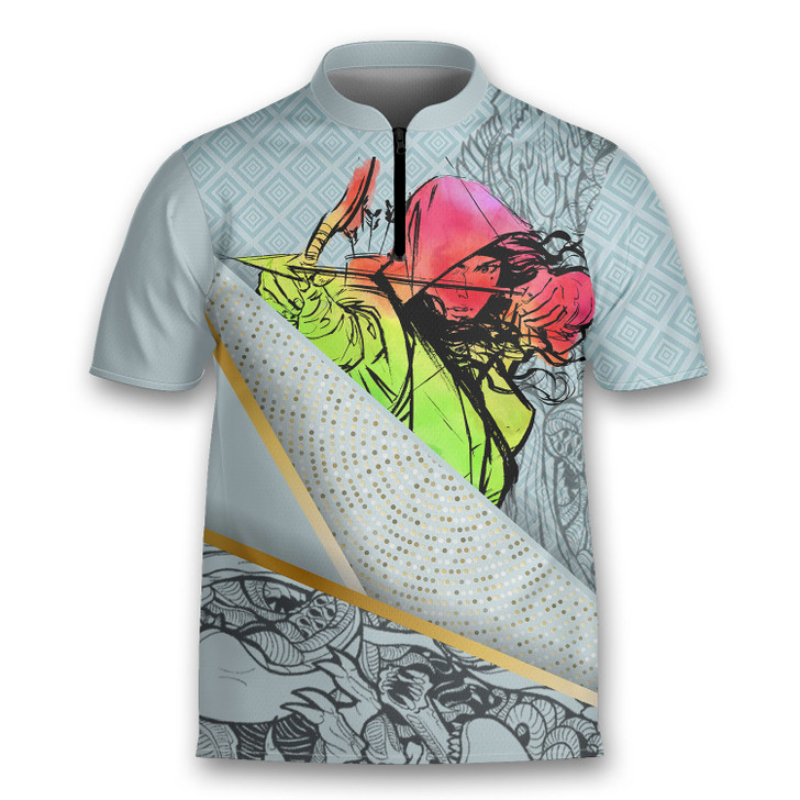 Custom Archery Momma Life Messy Bun Hair Glasses Shooter Archery Jersey Zipper Shirt