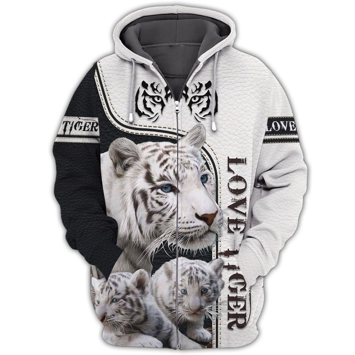FUNSTUFFPRINT Love Tiger, White Tiger, Tiger Mom And Baby  3D Hoodie and Zip Hoodie