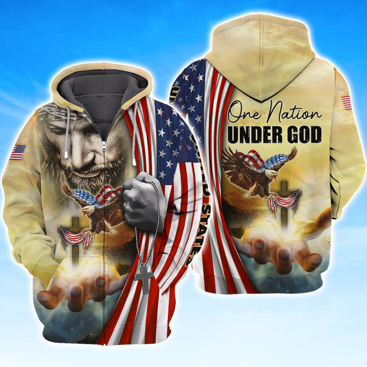 FUNSTUFFPRINT One Nation Under God 3D Full Prin    3D Hoodie and Zip Hoodie