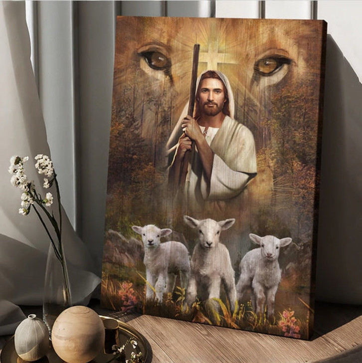Jesus Painting White Lamb Lion's Eyes Walking With Jesus Canvas Posters Canvas Wall Art - Christian Wall Posters - Religious Wall Decor