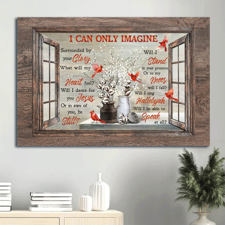 Red Cardinal Christian Framed Art Cardinal Painting Cotton Flower God Faith Jesus Canvas I Can Only Imagine Canvas Wall Art - Christian Wall Decor