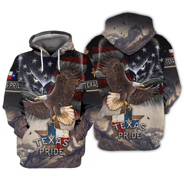 FUNSTUFFPRINT  Eagle Texas, Texas Pride, 3D Full Print   3D Hoodie and Zip Hoodie