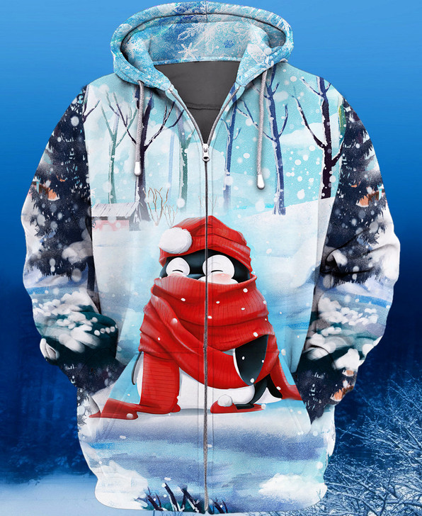 FUNSTUFFPRINT Winter Penguins 3D Full Print  3D Hoodie and Zip Hoodie