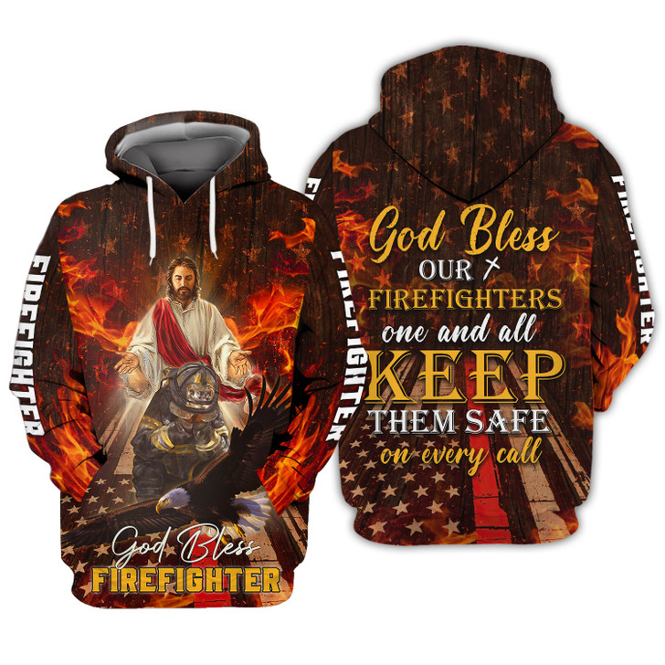 FUNSTUFFPRINT    God Bless Firefighter, 3D Full Print  3D Hoodie and Zip Hoodie