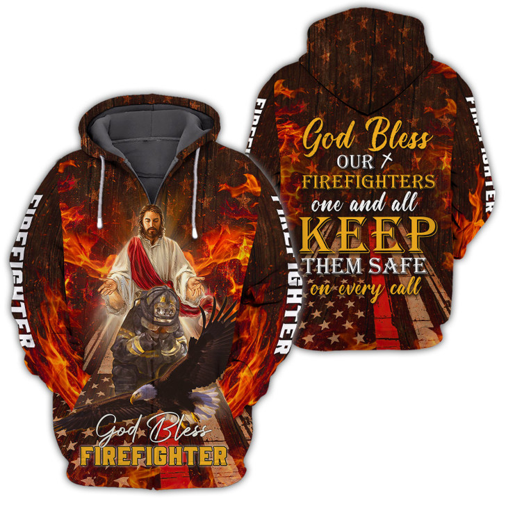FUNSTUFFPRINT    God Bless Firefighter, 3D Full Print  3D Hoodie and Zip Hoodie