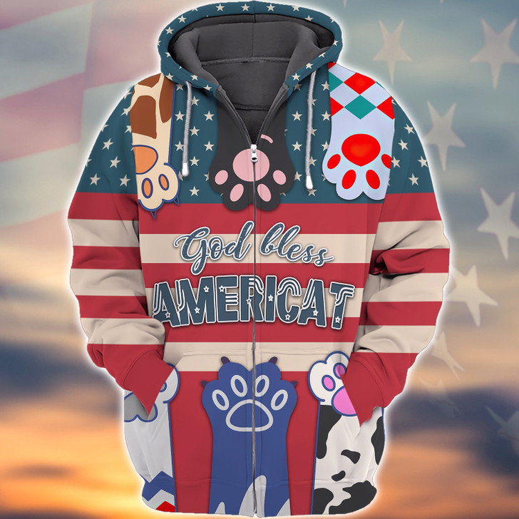FUNSTUFFPRINT    Cat America - 3D Full Print   3D Hoodie and Zip Hoodie