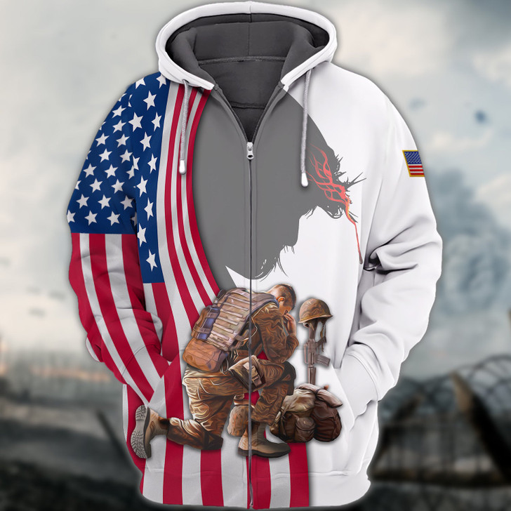 FUNSTUFFPRINT  Veteran Jesus - 3D Full Print     3D Hoodie and Zip Hoodie